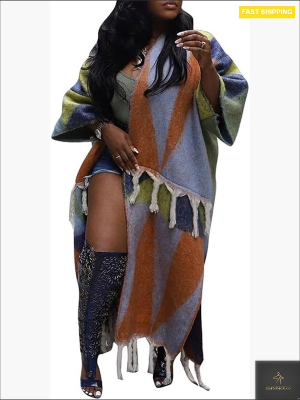 Color Block Chunky Cable Knit Cardigan Open Front Long Sleeve Coat Classic Fit